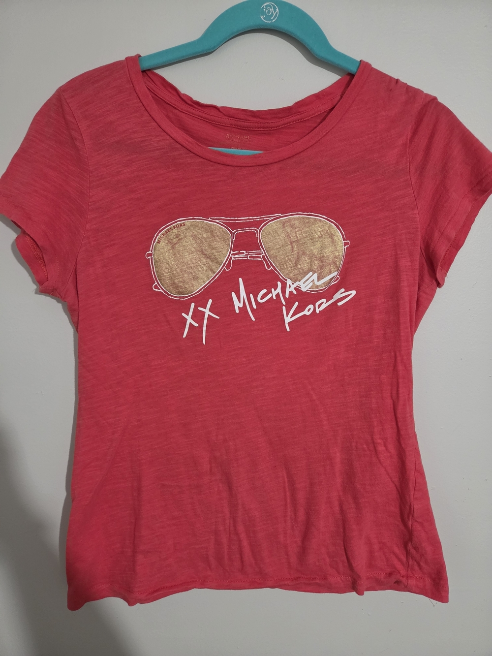 Michael Kors Pink Tee with Gold Sunglasses Graphic, size M